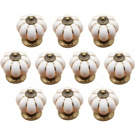 Set of 10 ceramic drawer knobs – Pumpkin shape – Compatible with cabinets and drawers – Dimensions 4.1 x 4.1 cm (1/5)