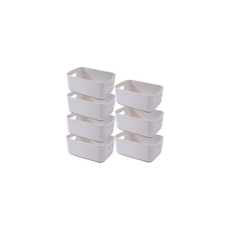 Lot de 7 paniers en plastique gris beige, 20.5 x 15 x 7 cm, pour salle de bain, cuisine et rangement maison