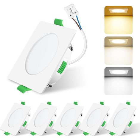 Lot de 6 Spot LED Encastrable 68mm,AC 220-240V 4W Spots de Plafond Encastre 3000K 4000K 6500K Réglable,IP44 Spot Salle de Bain LED pour Salon Cuisine,Blanc,Carré (1/5)