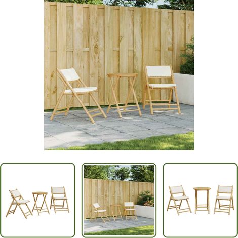 vidaXL Table extérieure - Ensemble de bistro pliante 3 pcs et coussins blanc crème bambou (1/5)