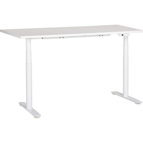 Escritorio de altura regulable eléctrico diseño moderno patas redondas 160 x 72 cm tablero blanco soporte de acero blanco DESTINAS