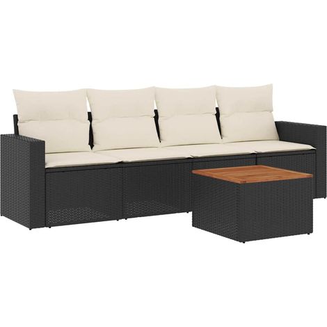Set de muebles de jardín 5 pzas y cojines ratán sintético negro vidaXL (1/5)