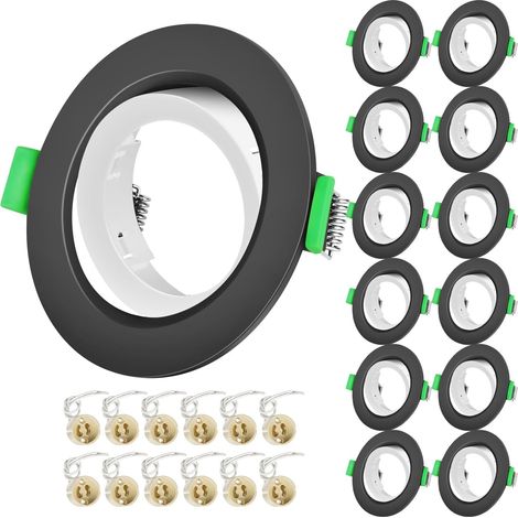 Projecteurs Spot Encastrable GU10 Set Cadre Avec Douille Céramique GU10,Rond Blanc Anneau Extérieur et Noir Anneau Intérieur,Cadre de Montage Spot LED,Orientable A 30°,Pour Spots de Plafond,Lot de 12