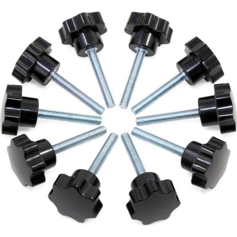 10PCS M6x40 Boutons étoiles, bouton moleté à filetage femelle, poignée en plastique noir boutons de serrage pour équipement mécanique- (1/4)