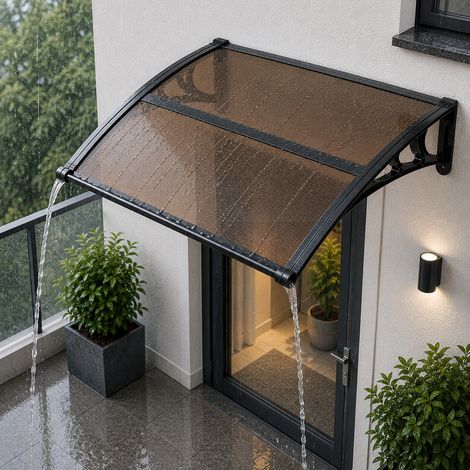 VEVOR Vordach für Haustür 965x1017 mm, Pultbogenvordach, Pultvordach mit Entwässerung & ABS-Halterung, Regen-, Schnee- & Sonnenschutz, Polycarbonat-Türüberdachung für Veranda & Terrasse, Braun (1/5)