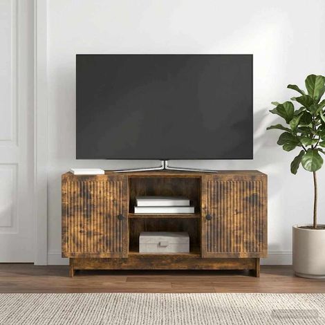 Meuble TV avec rangement 2 portes en bois d’ingénierie chêne fumé 102 x 34,5 x 50 cm, 21.71kg - PANGIVO (1/5)