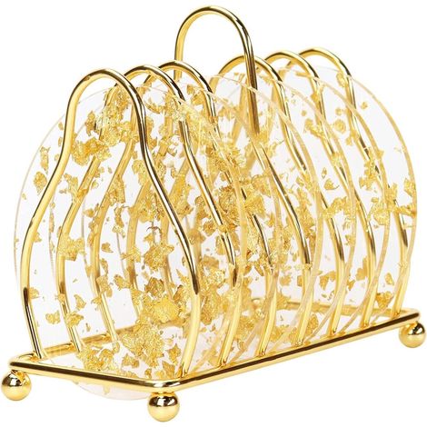 Piezas - Transparente con lámina de oro - Incluye soporte de metal dorado - Resistente al calor y elegante - Protección para mesa e interior - Regalo de inauguración de casa (1/5)