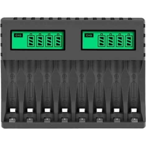 Batterieladegerät LCD-Display 8 Steckplätze Intelligente Ladegeräte für AA/AAA NiCd NiMh Akkus AA AAA Ladegerät, INHHUB