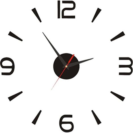 Horloge Murale DIY, Noir Horloge Européenne Petite Horloge Murale Silencieuse sans Cadre, Simple Créatif Acrylique 3D Sticker Mural Horloge pour Chambre Salle D'étude (1/5)