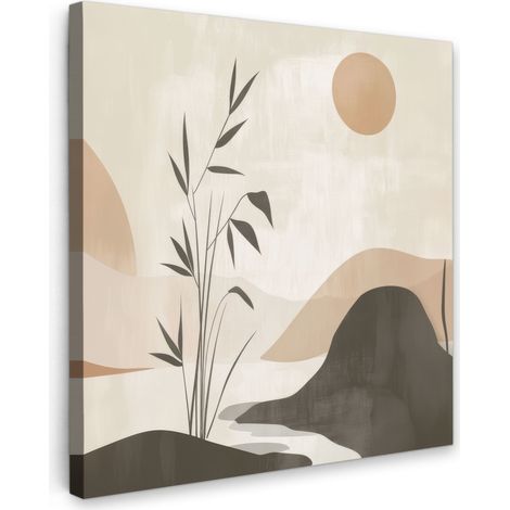 TABLEAU SUR TOILE Japandi - Paysage - Beige Tableau Chambre Adulte 90x90 cm