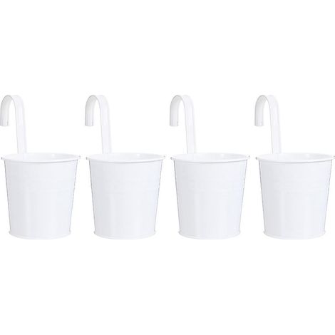 Lot de 4 seaux suspendus pour balcon, paniers à fleurs, porte-fleurs, vases, jardinières-27X11X11CM-White (1/3)