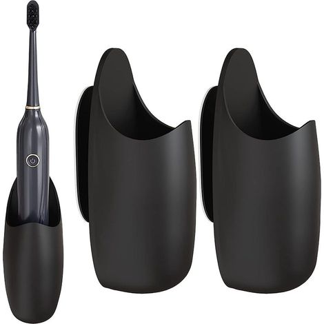 2 Pices, Noir Porte Brosse Dents - Support Brosse Dents Lectrique Porte-brosse Dents Adhsif Organisateur De Dentifrice Mural Autocollant Multif (1/5)