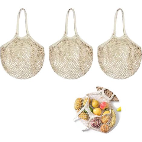 Filet de Courses en Maille de Coton Réutilisable et Pliable, Sac de Shopping pour Provisions d'Achat Epicerie Rangement Poche Fruits et Légumes, Sac à Provisions Portable (1/5)