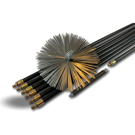 Kibros – Kit ramonage hérisson acier Ø 250 mm – 7 cannes noires PPN 13,25m – Ressort de départ pour conduits de cheminée (1/5)