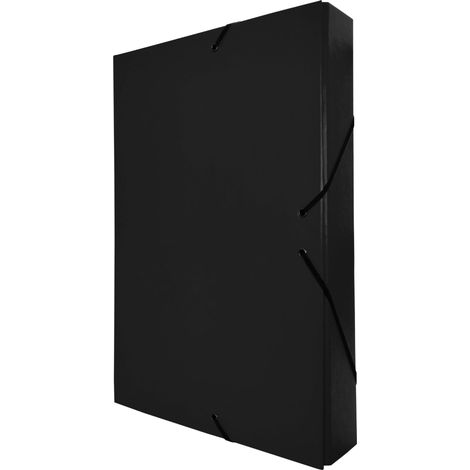 Chemise Cartonnée A4, Taille 34 x 24 cm, Épaisseur 5 cm, Pochette de Rangement pour Papiers Administratifs à Fermetures Élastiques, Boîte pour Archives (Dos de 5 cm, Noir) (1/5)