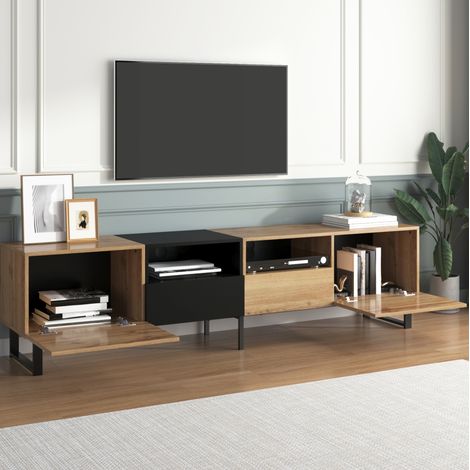 credenza mobile tv 190 cm con 2 porte 2 cassetti nero legno HAVRYA (1/5)