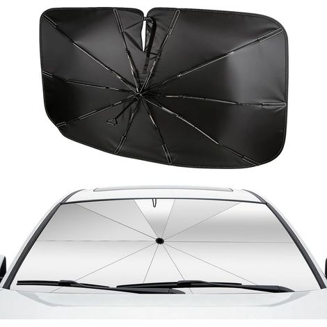 Pare-Soleil Voiture Pare-Brise Avant 145x85cm Grande Taille Protection UV & Anti-Chaleur Pliable Poignée pivotante Noir, avec Découpe pour Rétroviseur – Idéal pour SUV et pour Voiture. (1/5)