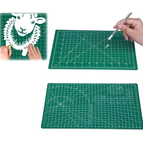 Tapis de découpe A4 double face 30 x 22 cm - planche quadrillée graduée pour couture, vert (1/5)
