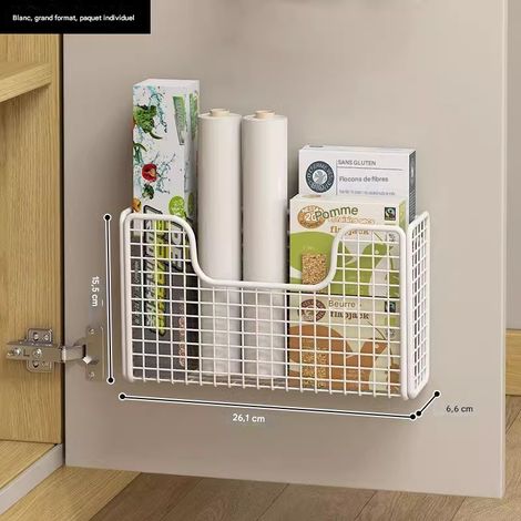 Panier Suspendu Sans Perçage pour Porte de Placard, Organisateur de Cuisine Adhésif, Blanc, Grand Format (1/3)