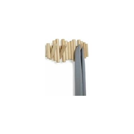 Porte Manteau Mural Bois, Patere Murale, 100% Naturel de Haute Qualité, 5 Crochets Retractables, Design Innovant -37,1x16,5x4,4 cm (1/5)