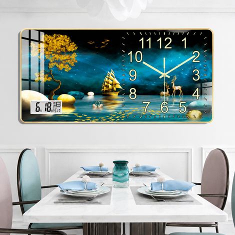 Horloge murale rectangulaire moderne avec écran LCD pendule décorative fine 11 mm pour salon séjour cadre doré 2 kg – Livraison gratuite (1/5)