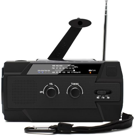 Radio Solaire à Manivelle Portable Radio Dynamo Rechargeable avec AM/FM/WB Batterie Rechargeable Intégrée 4000mAh 4 Modes Lampe de Poche LED Alarme SOS pour Urgence en Plein Air,noir