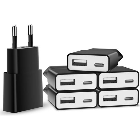 6Pack Chargeur USB 5V/1A 2Port Mini USB Mural Chargeur Secteur USB Adaptateur de Prise Universel Compatible avec 15/14/13/12/11/XS 8S / 7 / 6S, Galaxy S9 S8 Note 9 8, Nexus, HTC, LG, Motorola, BlackBe (1/5)