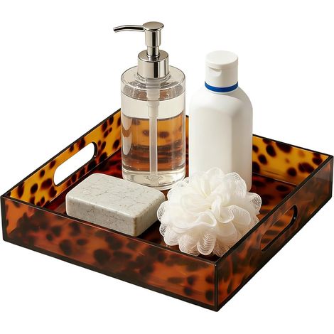 Plateau de courtoisie en écaille de tortue – Grand organisateur de comptoir de salle de bain pour parfum, maquillage, articles de toilette, décoration élégante pour la maison, la chambre, le salon et' (1/5)