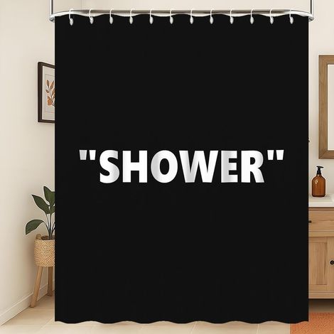Rideau de Douche Noir et Blanc Abstrait Moderne Mot drôle et concis Rideau de Salle de Bain imperméable Esthétique Minimaliste contemporaine Tissu Noir résistant à la moisissure 180x200cm (1/5)