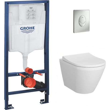 Grohe Pack WC Bâti-support Rapid SL + WC Vitra Integra + Abattant softclose + Plaque Chrome mat (RapidSL-IntegraRimless-7)