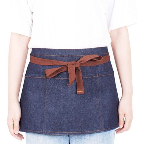 Tablier en denim taille neutre pour la maison et la cuisine, tablier en denim de chef serveur tablier demi-court restaurant