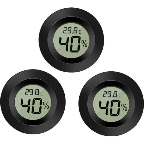 Lot de 3 mini hygromètres-thermomètres numériques LCD ronds pour intérieur et extérieur, mesure de l'humidité et de la température, pour serre, cave et chambre (noir). (1/4)