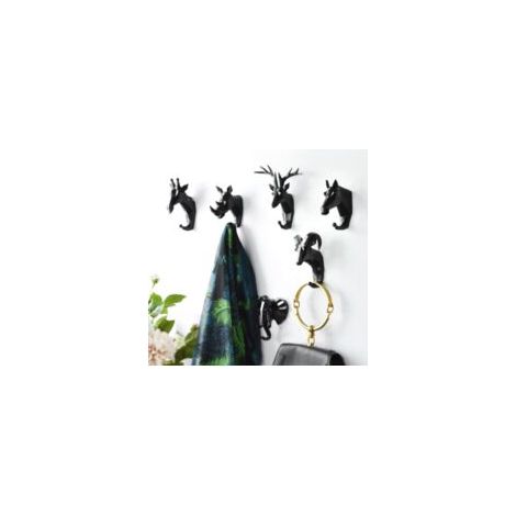 6 Pièces Crochets Patères Porte Manteau Mural Tête d'Animal Cerf Éléphant Chèvre Crochets Decoratif Murale Créatif en Résine Rétro Vintage Crochet de Porte pour Entrée Chambre Salle de Bain,noir (1/5)