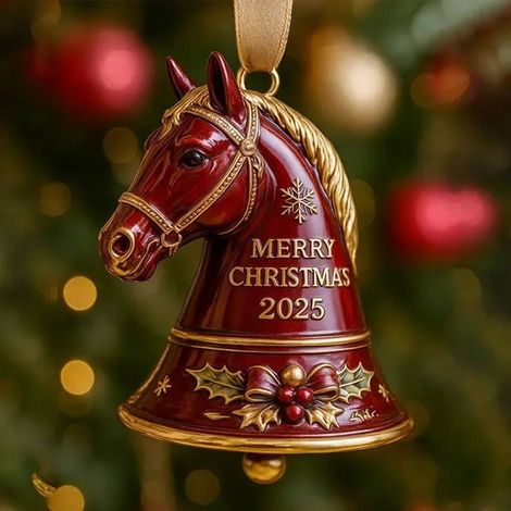 Ornement Cheval - Tête De Cheval En Résine Avec Bridon Doré - Décoration Arbre De Noël - Année 2025 - Lot De 1 (1/5)