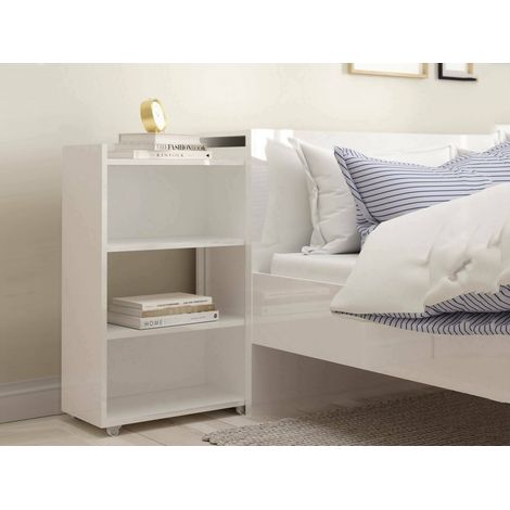 Dmora - Comodino Peridoto, Comò basso, Tavolino da notte, Mensola da letto, 145x26 h80 cm, Bianco lucido (1/5)