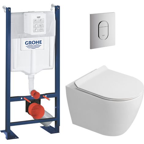 Rapid SL Pack WC bâti autoportant + WC suspendu sans bride Ceramia avec abattant SoftClose + plaque chrome (GRRCEPXWR09-FR)