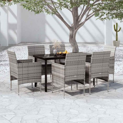 vidaXL Juego de comedor de jardín 7 piezas con cojines gris y negro (1/5)