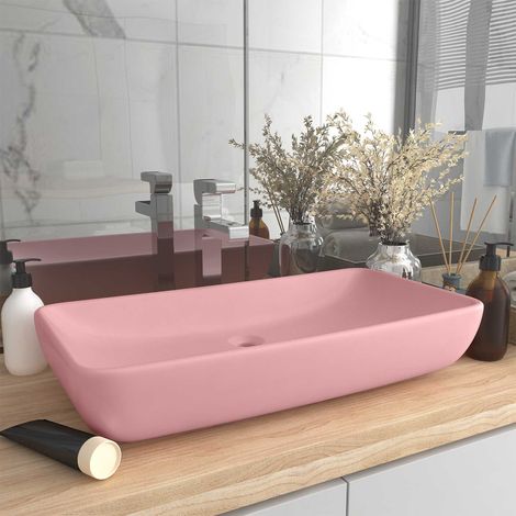 146955 vidaXL Luxury Basin Rectangular Matt Pink 71x38 cm Ceramic (1/5)