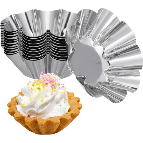 12pcs Stainless Steel Tartlet Tins for Egg Tart & Muffin Baking, Reusable Non-Stick Metal Pastry Moulds, Professional Small Cake Making Equipment for Desserts