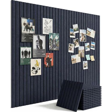 Felt Notice Board Large 90 x 120 cm Wall Mounted Modular Boards, 12 Pack Felt Boards with 70 Removable Labels and 40 Push Pins Navy Blue (1/5)