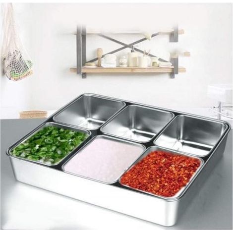 Boîte À Épices - Acier Inoxydable Alimentaire - 6 Compartiments Amovibles Avec Cuillères - Rangement Condiments Cuisine (1/5)