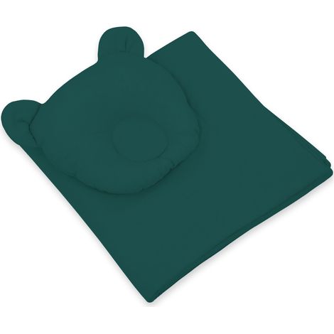 Biancheria da letto per neonati con imbottitura, trapunta e cuscino a forma di orsetto - set da 2 pezzi - verde bottiglia (1/4)