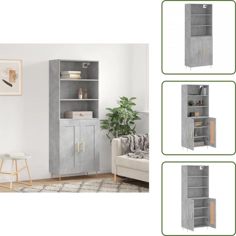 The Living Store Buffet haut Gris béton 69,5x34x180 cm Bois d'ingénierie - Buffet Design Moderne - Meuble Rangement Gris - Armoire Cuisine - Buffet Bas Prix - Commode Salon (1/5)