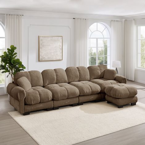 Ecksofa 4-Sitzer L-Form, Chenille, modular, braun HAVRYA (1/5)
