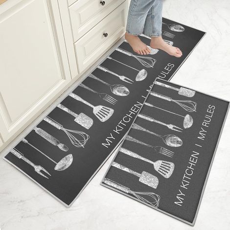 Lot de 2 tapis de cuisine antidérapants et lavables, anti-fatigue, pour décoration de la maison, bureau, bureau debout (J, 40 x 60 + 40 x 120 cm) (1/5)