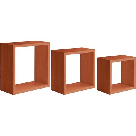 Set di 3 Mensole da Muro, Cubi Arredo, Mensole Cubo, Cubi da Parete, Ciliegio, 35x35, 30x30 e 25x25 p15,5 cm - Incubo (1/4)
