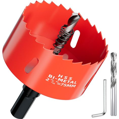Scie cloche Bi-Métal 75 mm - Profondeur de coupe jusqu’à 30 mm - Idéale pour bois, plastique, cloisons sèches, placo, contreplaqué et métaux - Avec Adaptateur et Foret de centrage (1/5)