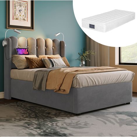 Bett mit Bettkasten, Leselicht und Ladefunktion 90x200 OKMYHOME (1/5)