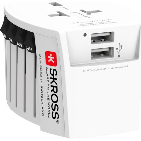Adaptador de viaje mundial MUV USB 12W sin conexión a tierra