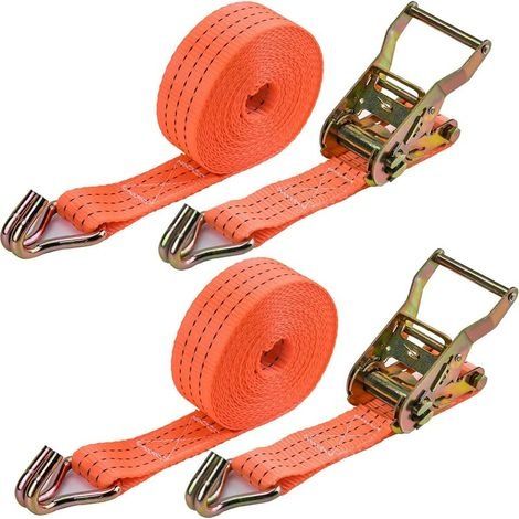 Sangle a Cliquet - 2 x 2000 kg 6m Sangle Arrimage Sangles D'arrimage avec Crochet Sangles de Serrage pour la Fixation ou la Sécurisation de la Charge de la Voiture ou du Transporter (1/5)